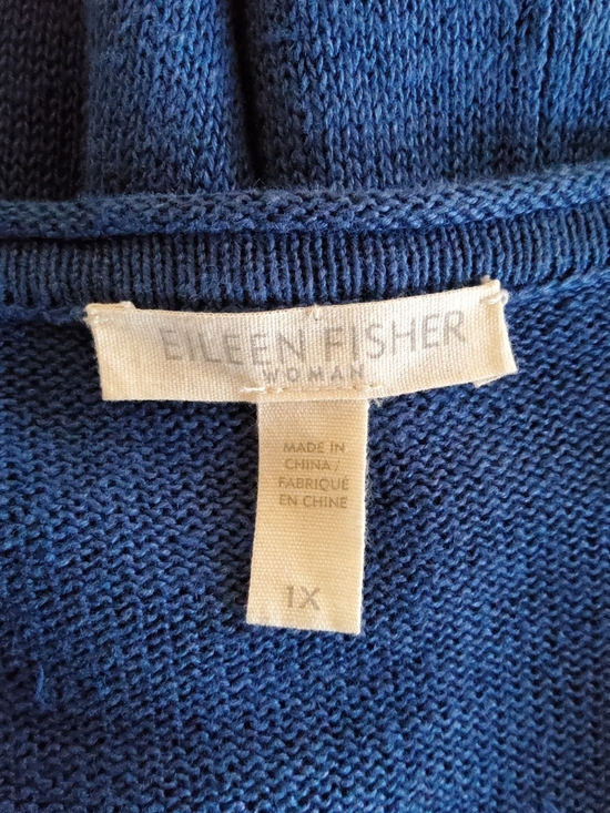 Eileen Fisher 100% Organic Linen Cardigan Sweater Top Blue Size 1X EUC​ - Picture 5 of 7